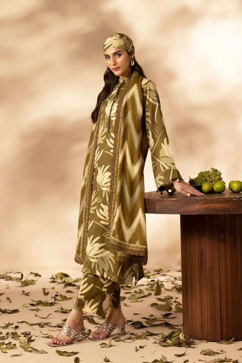 Bin Naeem Crimson 3 Piece Printed Lawn Suit