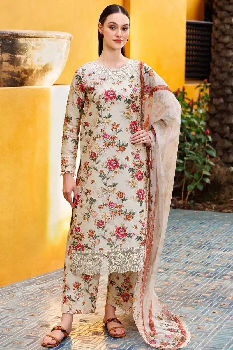 Ivory Floral Fiesta Printed Lawn