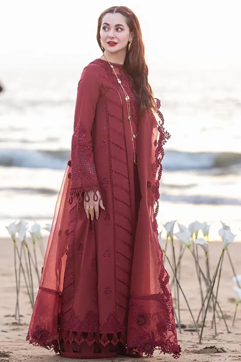 Maison Maroon Luxe Embroidered Lawn