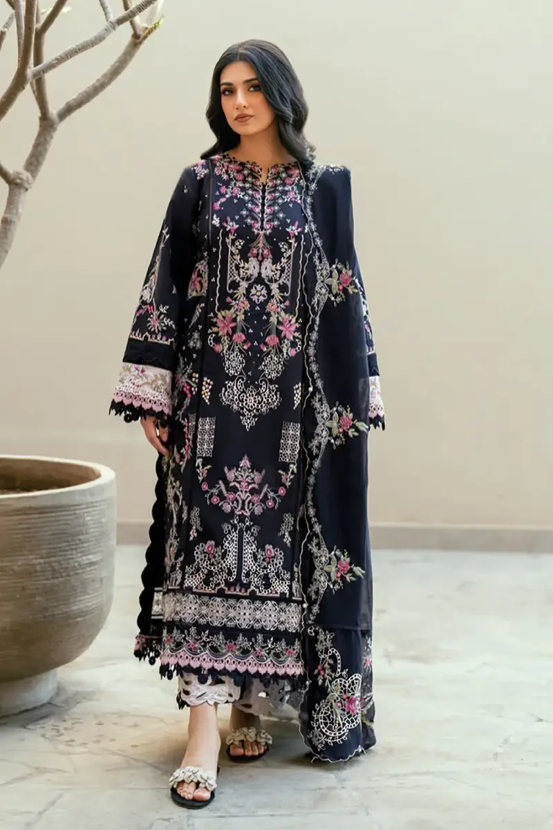 Obsidian Black Embroidered Lawn